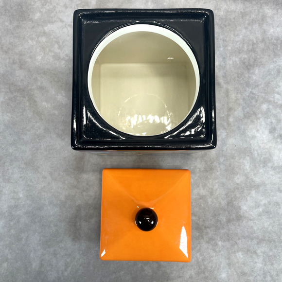 Mary Naylor Designs Modern Ceramic Canister Orange Lid Hand Painted Abstract 5x4 - Picture 6 of 8